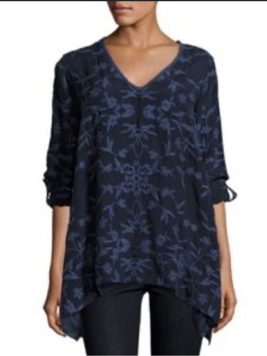 Johnny Was Navy Floral V-Neck Tunic
